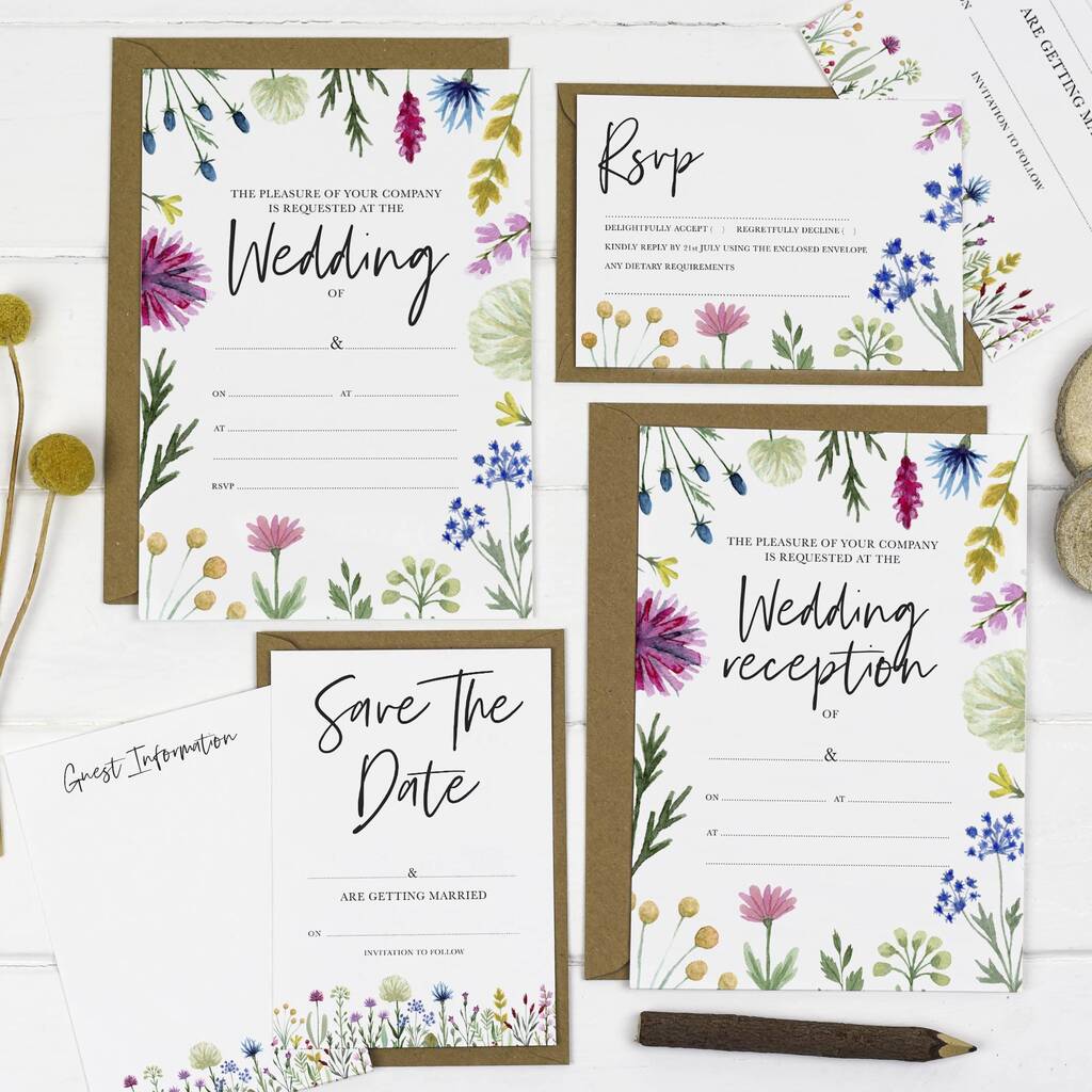 Wildflowers Ready To Write Wedding Invitation Set, 1 of 6