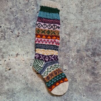 Fair Isle Folk Sofa Socks 100% Wool, 4 of 6