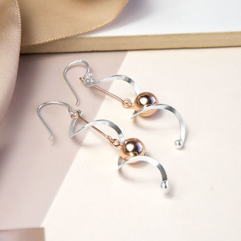 Sterling Silver Rose Gold Spiral Dangly Earrings, 3 of 4