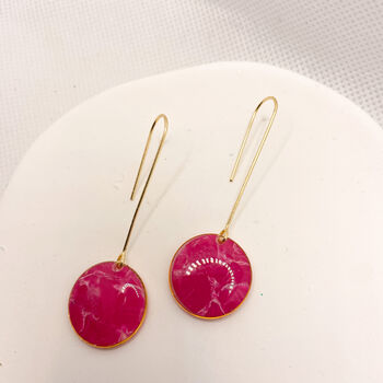 Pink Circle Drop Threader Earrings, Clay And Resin, 7 of 10