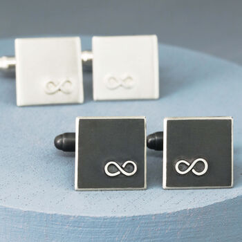 Personalised Infinity Symbol Cufflinks. Oxidised Black, 10 of 11