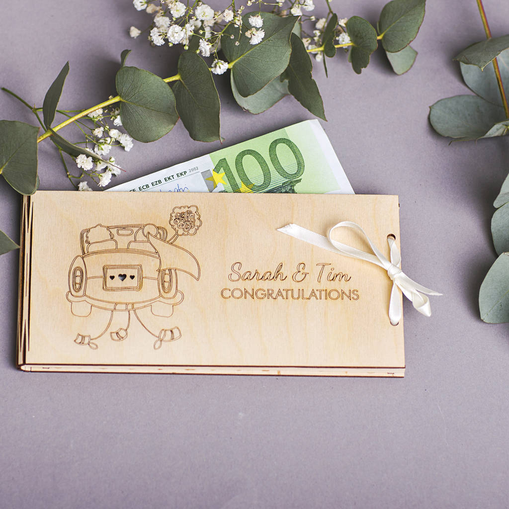 Personalised Honeymoon Wooden Money Gift Envelopes By