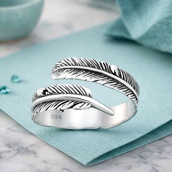 Sterling Silver Adjustable Feather Ring, 2 of 3