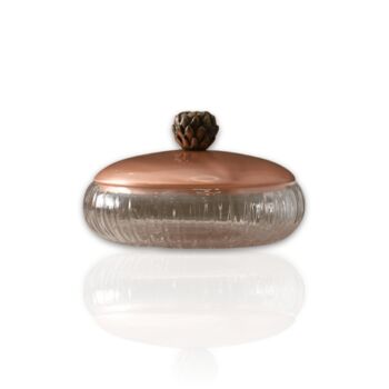 Ribbed Glass Bowl With Rose Brass Lid, 2 of 2