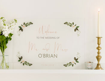 Floral Wedding Welcome Sign In Clear Acrylic, 2 of 3