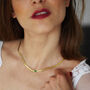 Flat Herringbone Chain With Green Crystal Necklace, thumbnail 1 of 5