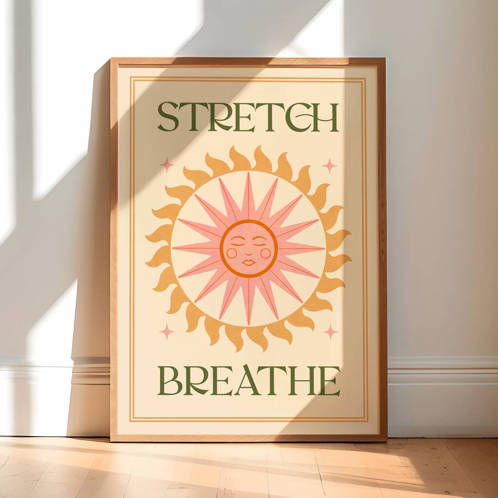 ‘Stretch Breathe’, Boho Yoga Quote Art Print, 1 of 3