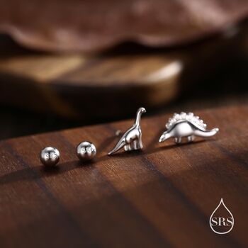 Mismatched Dinosaur Screw Back Earrings In Sterling Silver, 4 of 8