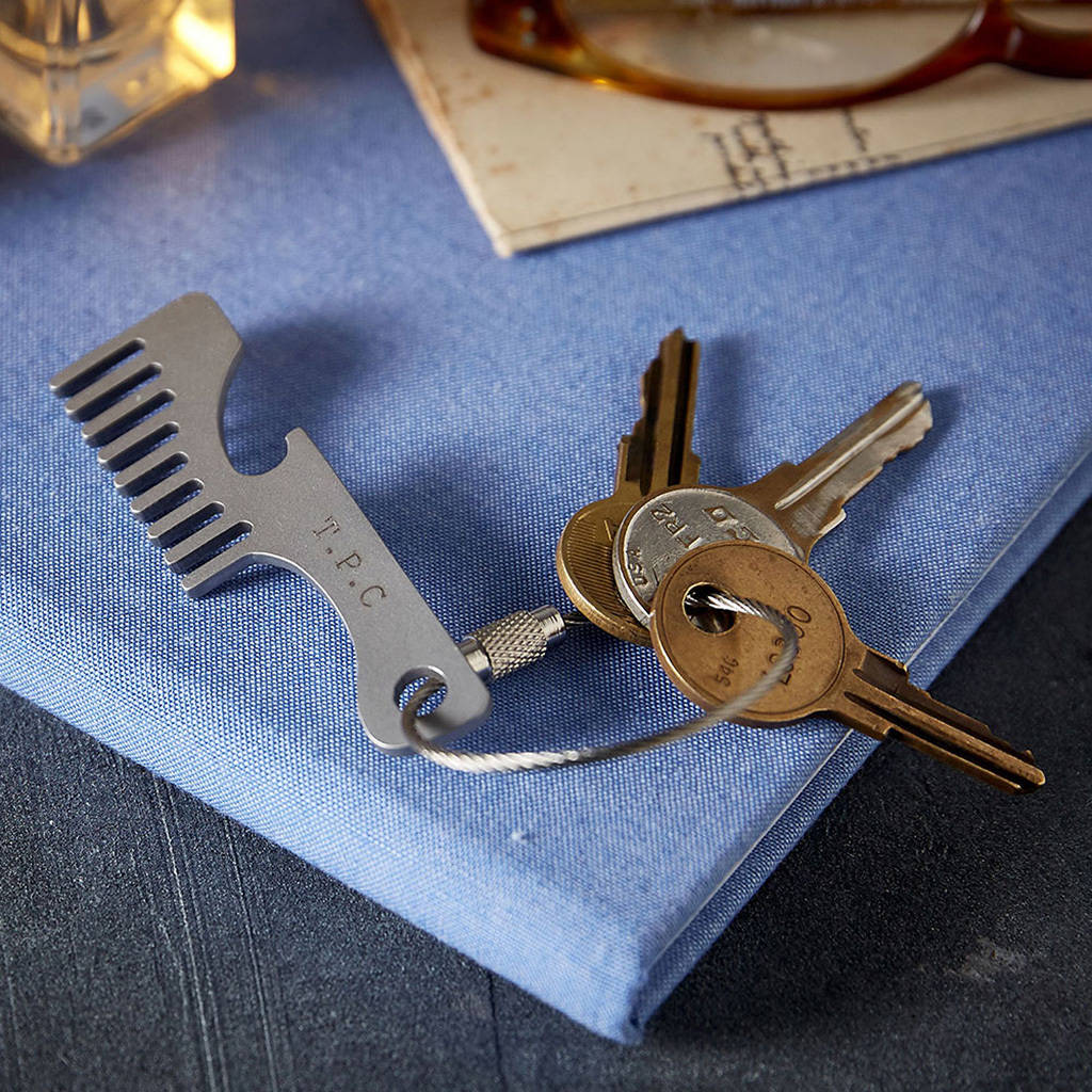 Image of Personalised Moustache Comb Bottle Opener Keyring