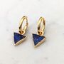 'The Triangle' Lapis Lazuli Hoop Gold Plated Earrings, thumbnail 1 of 5