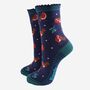 Women's Bamboo Socks Navy Blue Christmas Robins, thumbnail 2 of 5