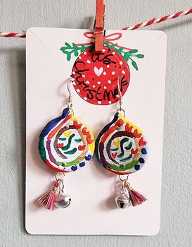 Colourful Festive Onion Painted Linear Face Earrings, 2 of 8