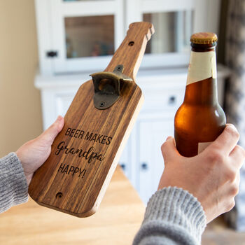 Personalised Wall Mounted Bottle Opener Beer Makes Name Happy, 4 of 6