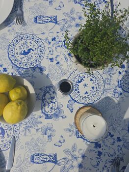 Mediterranean Blue Outdoor Tablecloth With Parasol Hole, 2 of 4