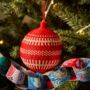 Red And White Christmas Baubles Pack Of Three, thumbnail 1 of 8