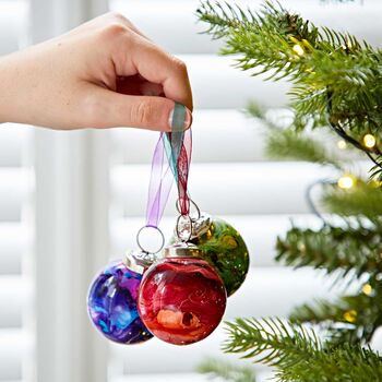 Set Of Three Coloured Recycled Glass Marble Baubles, 2 of 5