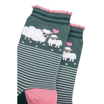 Women's Sheep And Lamb Bamboo Socks Green, 4 of 4