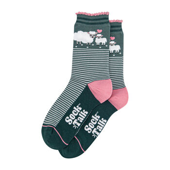 Women's Sheep And Lamb Bamboo Socks Green, 2 of 4