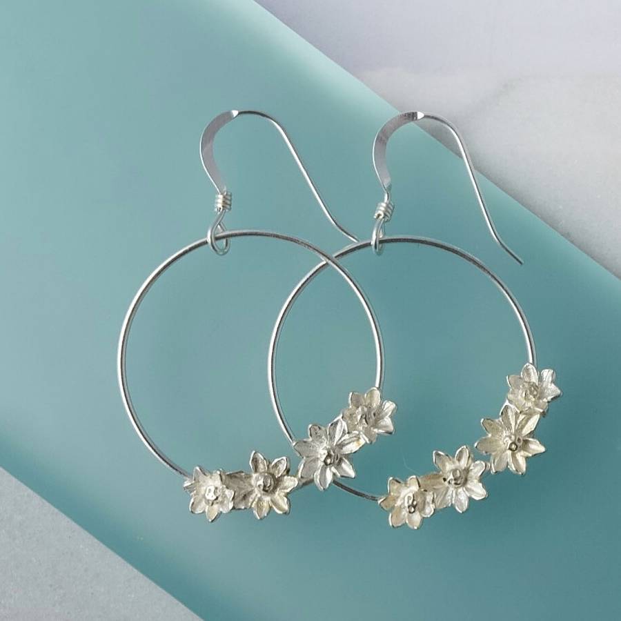 Gold Flower Hoop Earrings By Cabbage White England