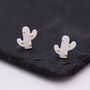 Cute Cactus Stud Earrings In Sterling Silver, thumbnail 4 of 12