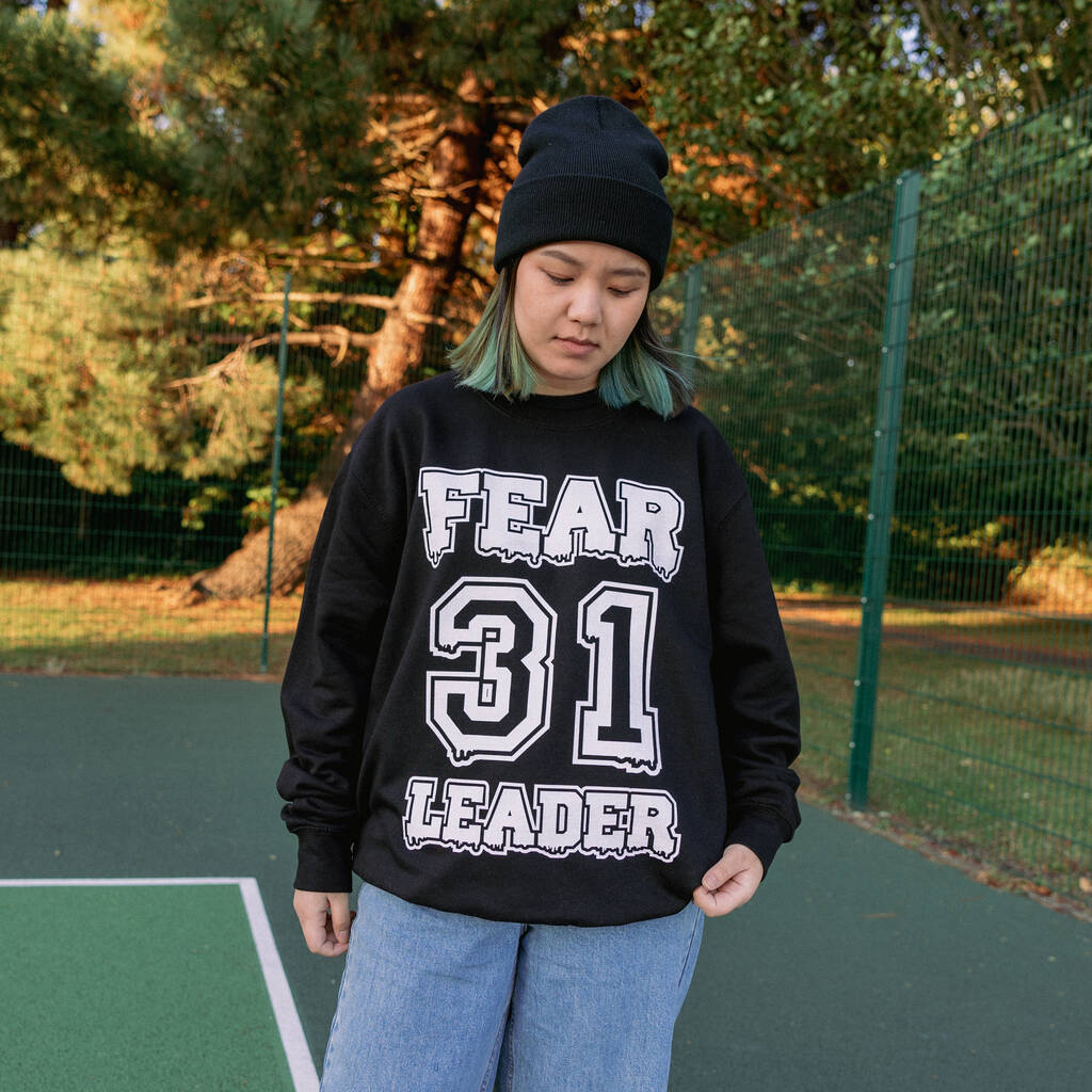 Fear Leader Women's Varsity Style Halloween Sweatshirt, 1 of 4
