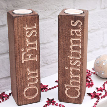 Two Wooden Carved Name Tealight Candle Holders, 6 of 7