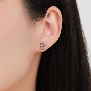 Sterling Silver Delicate Bluebell Flower Stud Earrings With Enamel, 7 of 12