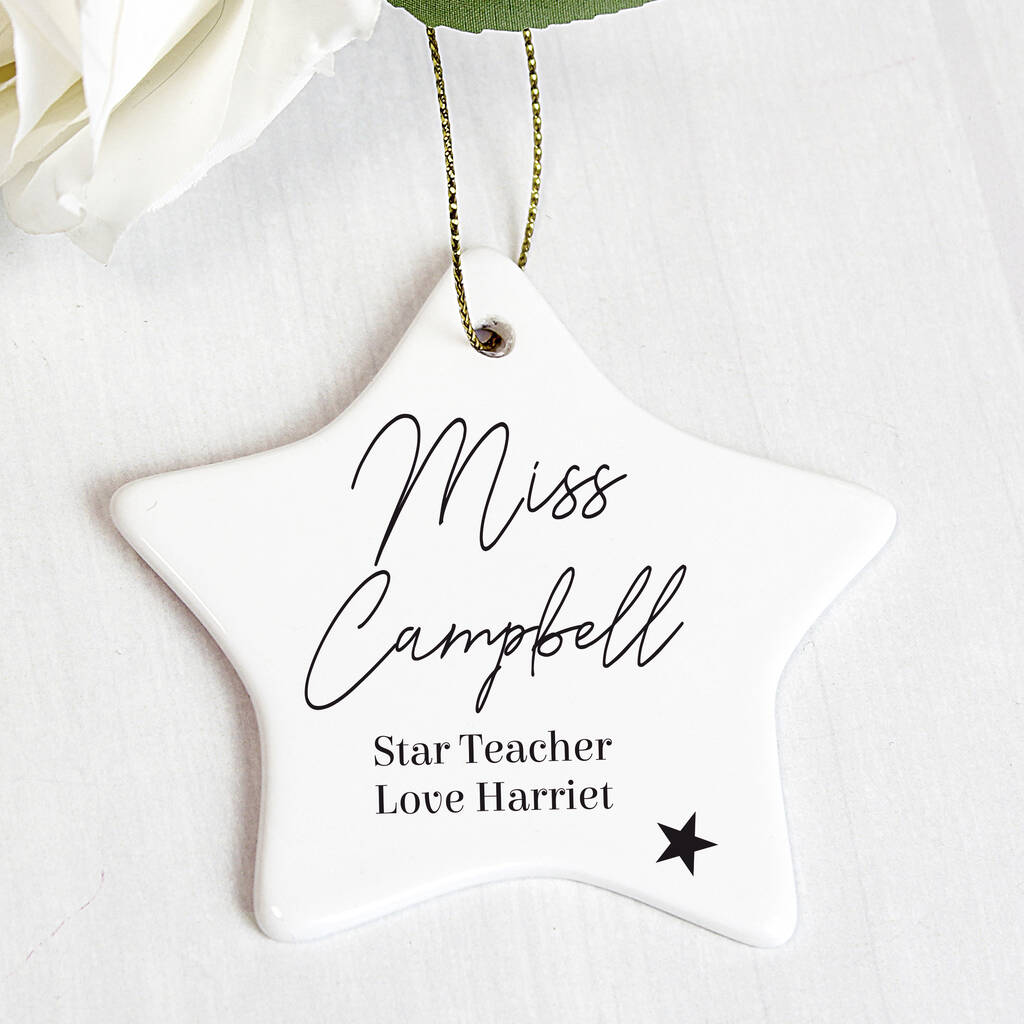 Personalised Teacher's Gift Ceramic Star Decoration By The Orchard