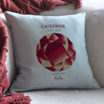 Personalised July Ruby Birthstone Cushion, 3 of 4