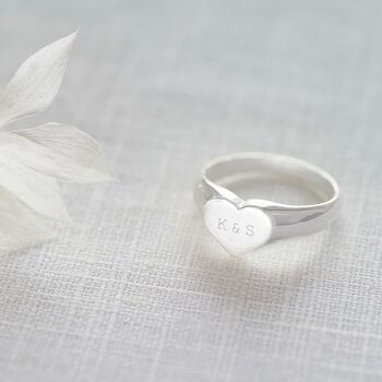 Sterling Silver Personalised Heart Signet Ring, 3 of 12