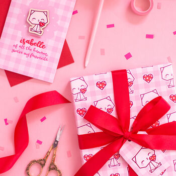 Valentine's Cat Love Heart Wrapping Paper With Tags, 7 of 7
