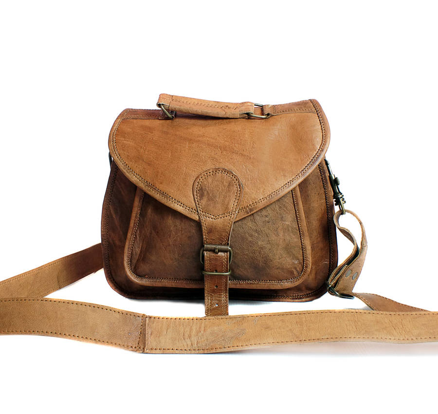 brown tan leather saddle cross body bag handbag womens by what daisy did | 0