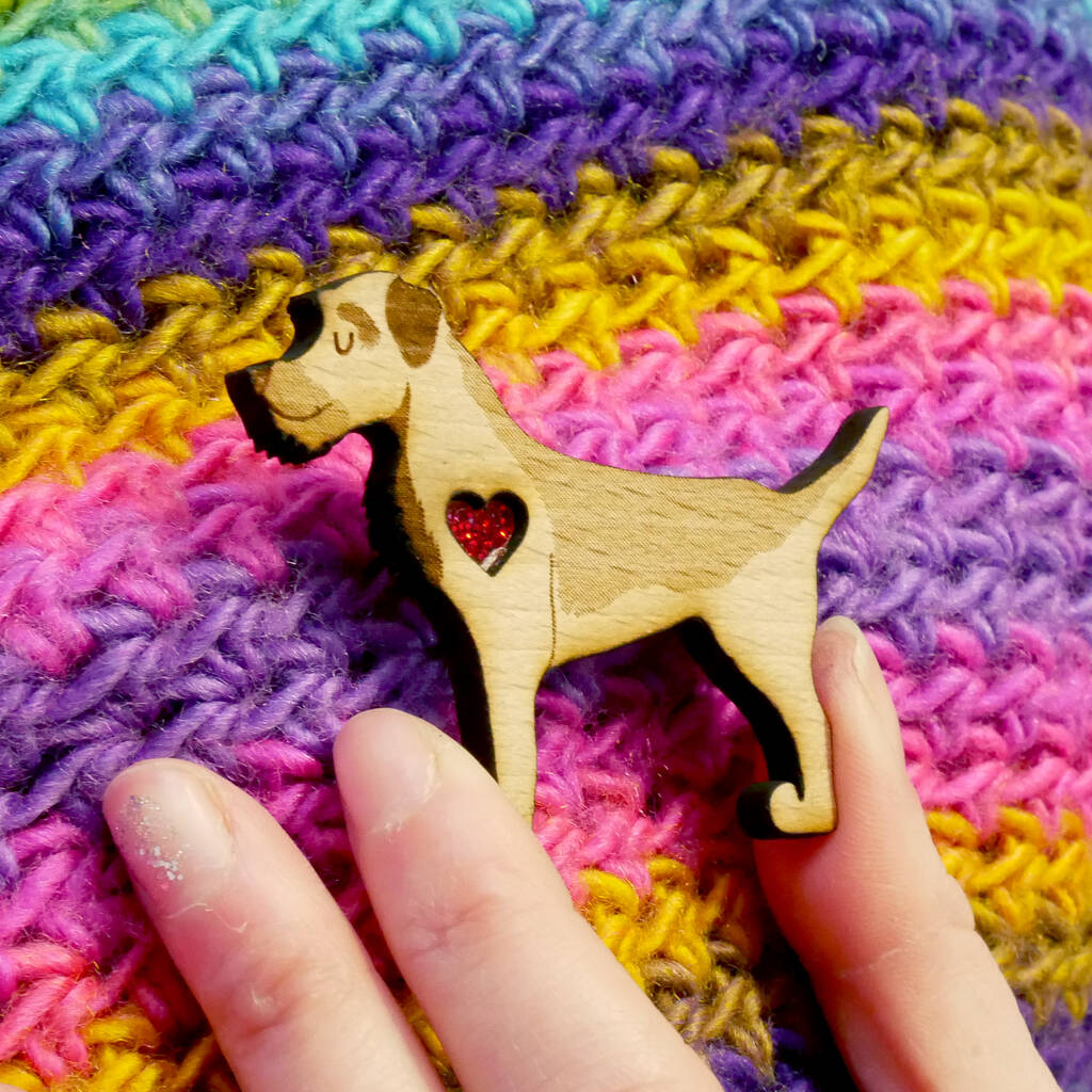 Border Terrier Wooden Heart Dog Brooch By Hoobynoo | notonthehighstreet.com