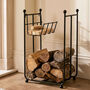 Tall Black Log Storage Rack With Basket, thumbnail 1 of 2