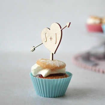 Personalised Heart Wooden Cupcake Topper With Initials, 4 of 4