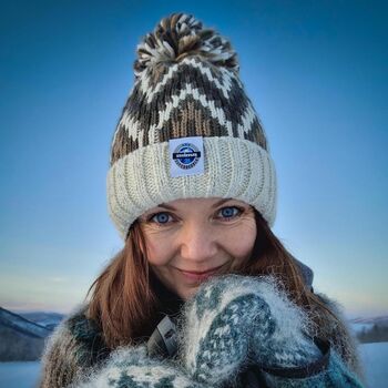 Truffle Cream Zig Zag Reflective Super Bobble Hat, 2 of 3