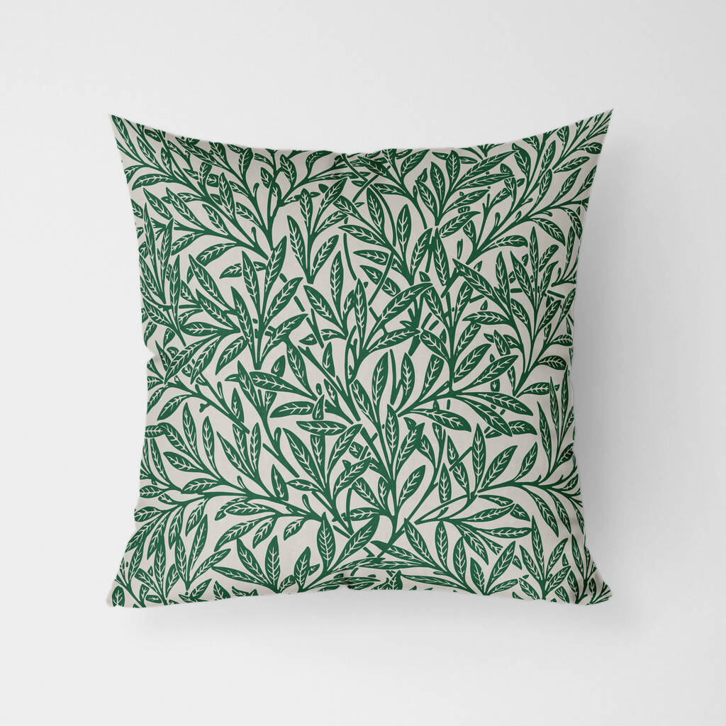 William Morris Willow Nature Dark Green Outdoor Cushion By MBT Studio