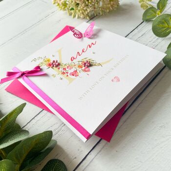 Handmade Name Birthday Card, With Floral Letter, 4 of 4
