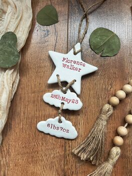 Personalised New Baby Hanging Clay Keepsake, 5 of 10