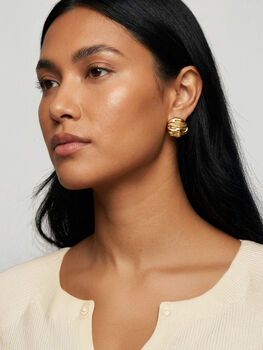 Women’s Textured Crinkle Stud Earrings In 18k Gold, Statement Jewellery, 2 of 3