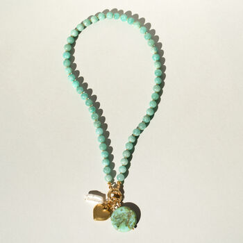 Gemstone Bead Necklace With Gold Heart And Keshi Pearl, 3 of 7