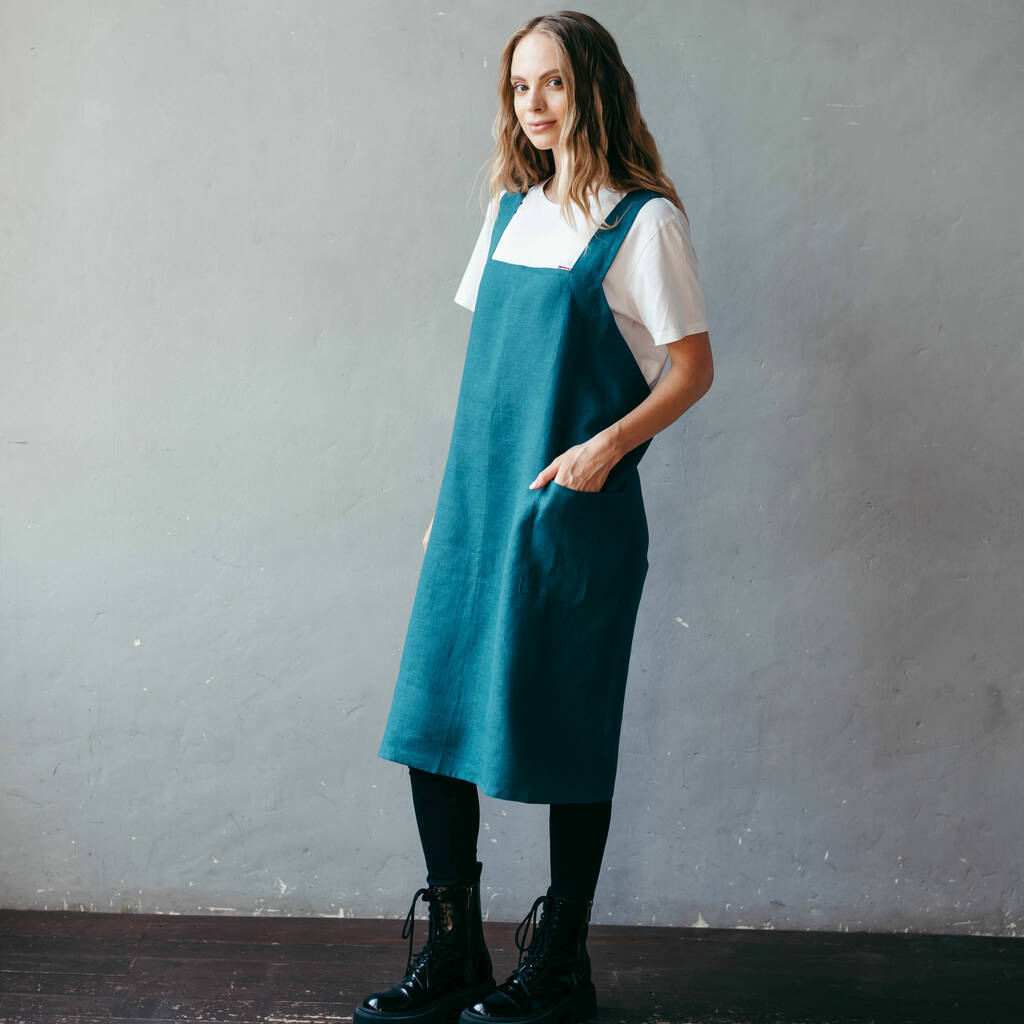 Teal Linen Pinafore Apron, 1 of 12