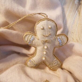 Luxury Irish Linen Festive Gingerbread Man Christmas Tree Decoration, 2 of 7