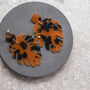 Orange Tortoiseshell Leaf Earrings, thumbnail 2 of 3