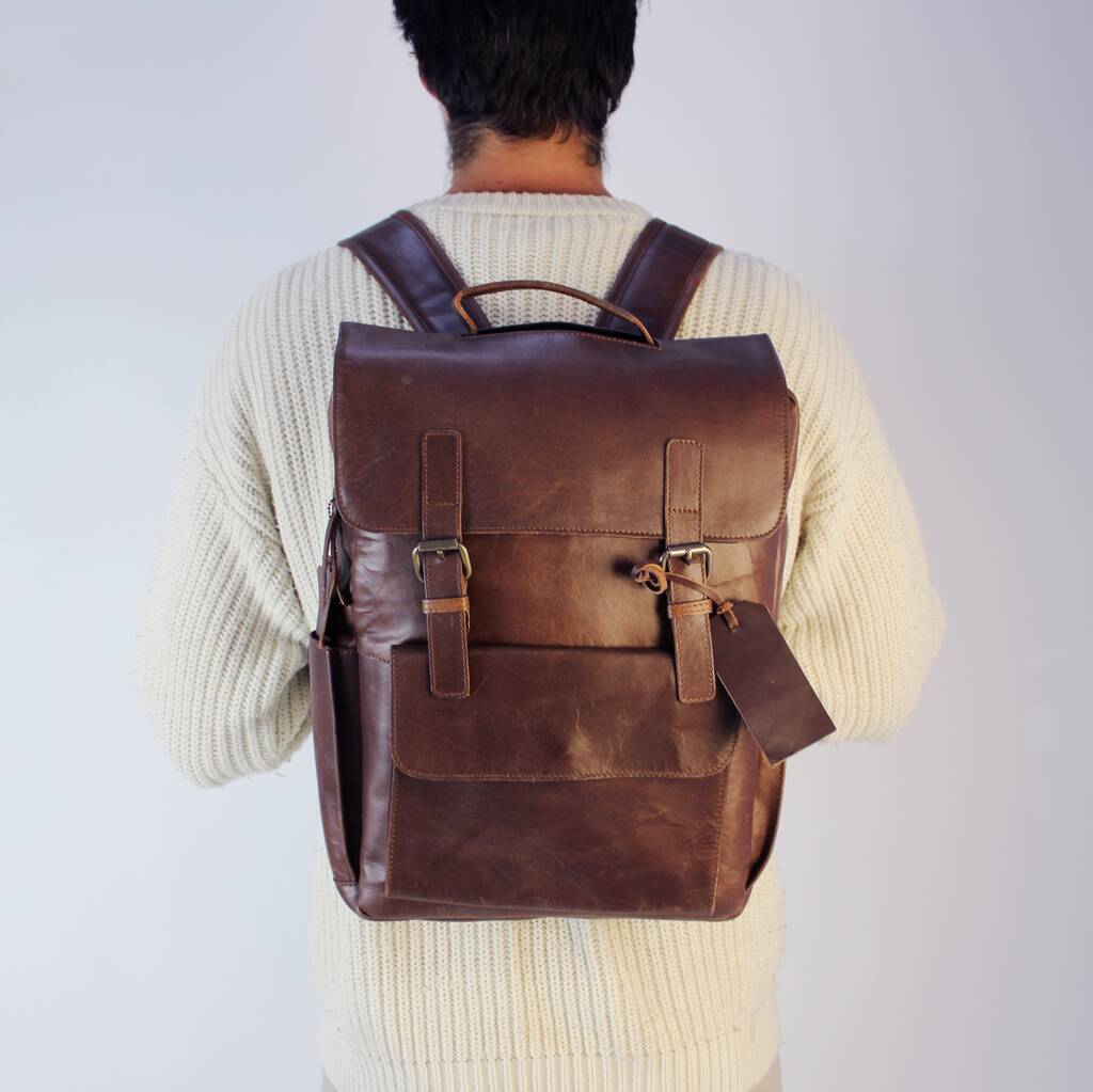 'Kingsley' Personalised Leather 15' Laptop Backpack By Vintage Child ...