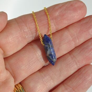 Gold Plated Crystal Double Point Dainty Necklace Rose Quartz, Amethyst, Malachite, Turquoise, 9 of 12