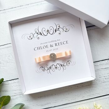 Handmade And Personalised Wedding Card With Crystal Embelishment Any Colour Ribbon, 9 of 12