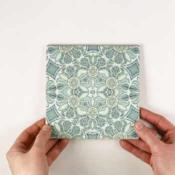 Aqua Pomegranate Handprinted Ceramic Tile, 3 of 11