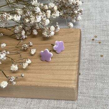 Tiny Lilac Pastel Flower Stud Earrings, 2 of 8