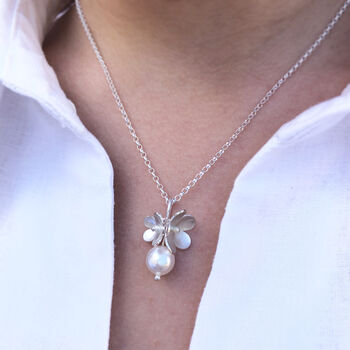 Silver Blossom Flower Pearl Necklace, 2 of 5